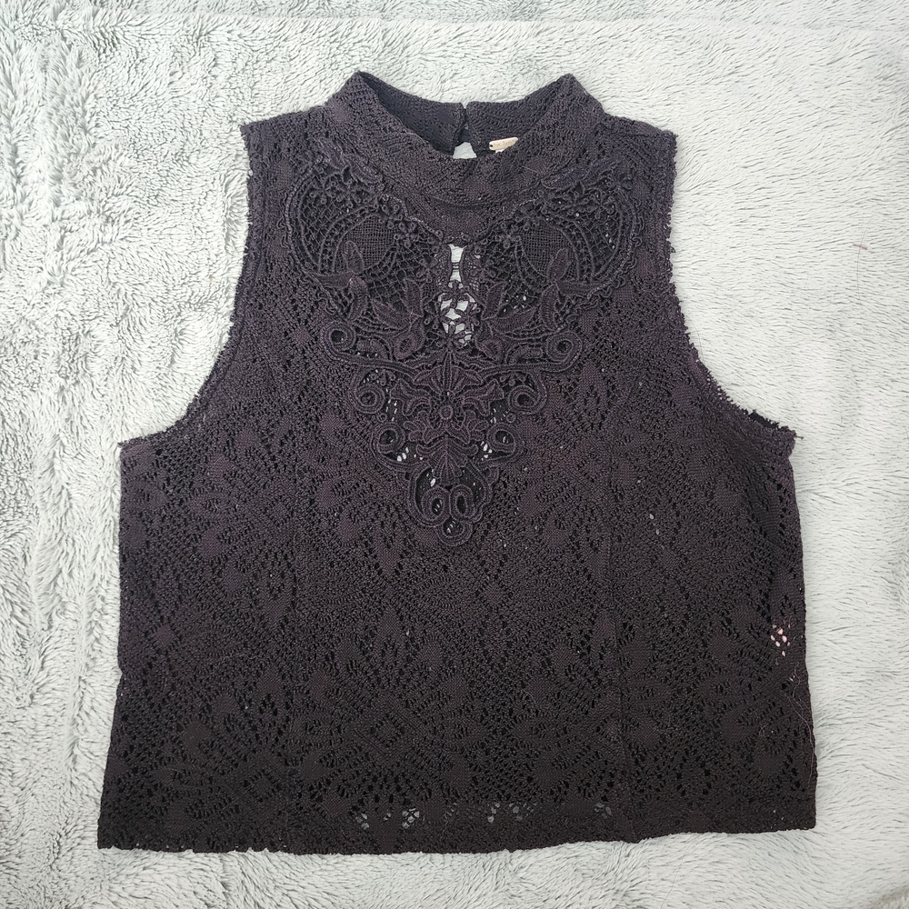 Free People Black Crochet Lace Crop Top Sheer